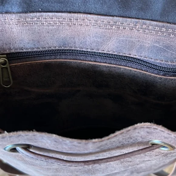 SALE BOHO CHIC Genuine brown buffalo leather bag backpack flap tassel New - Picture 11 of 12